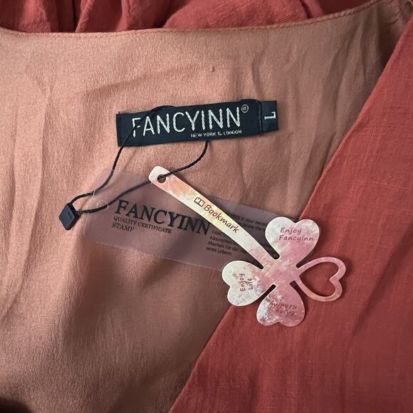 Fancy Inn Woman's Large Orange Long Sleeve V-Neck With Pockets Dress, NWT - Picture 7 of 8